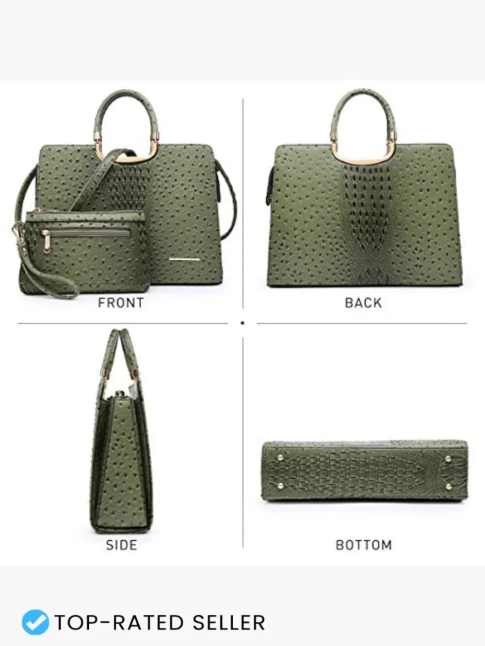 Satchel Purse with Matching Wallet Vegan Leather Work Bag Gold Hardware